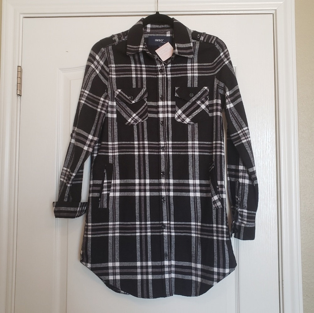 Plaid Tunic Button Down H28